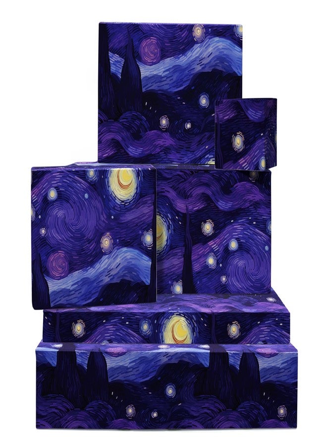 CENTRAL 23 Purple Gift Wrapping Paper - Starry Night Inspired - 6 Sheets Of Trendy Gift Wrap For Men Women - Birthday Anniversary Christmas Journaling - Recyclable - Image 1